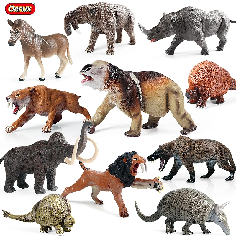 Oenux Prehistoric Wild Animals Simulation Armadillo Doedicurus Sabretooth Model Action Figures PVC Collection Toy For Kid Gift