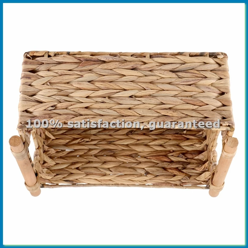 Wicker Basket Rectangular with Wooden Handles for Shelves,Water Hyacinth Basket Storage,Natural Baskets for Organizing B-ABWY