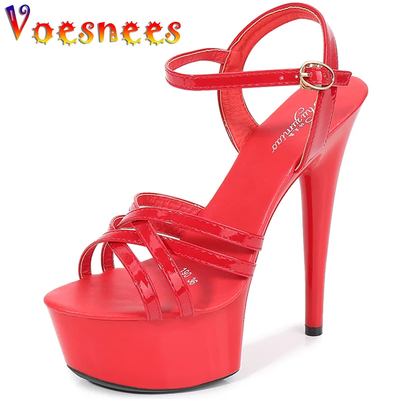 Zapatos de tacón de Stripper con correa cruzada para mujer, sandalias de espectáculo sexys para fiesta y Club, tacones altos de 15 y 17 CM,