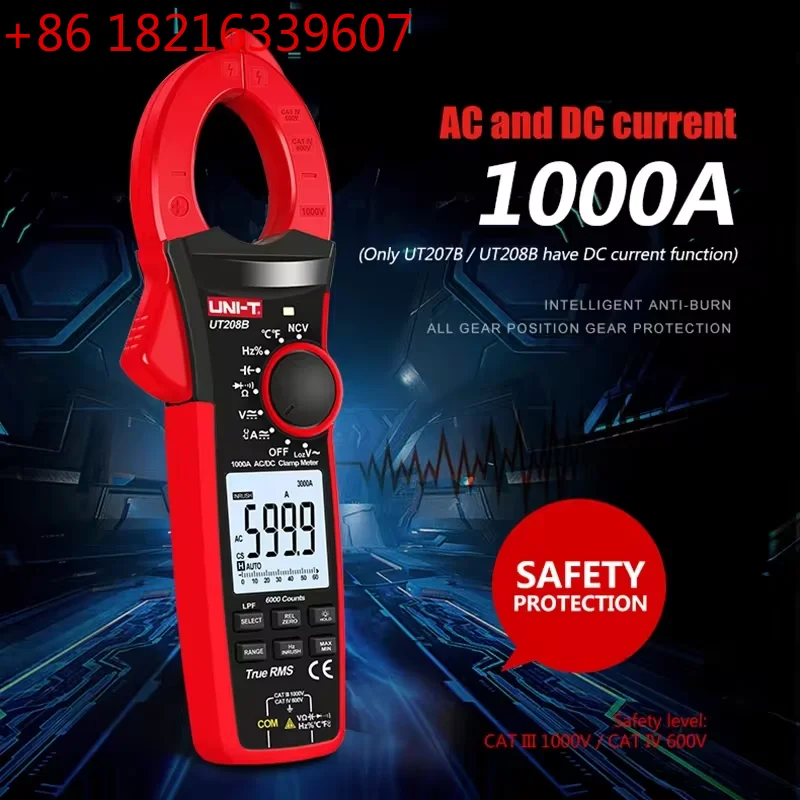 YAO UT205E UT206B UT207B UT208B True RMS Digital Clamp Meter AC DC Current 1000A LPF Backlight Flashlight Multimetro Tester