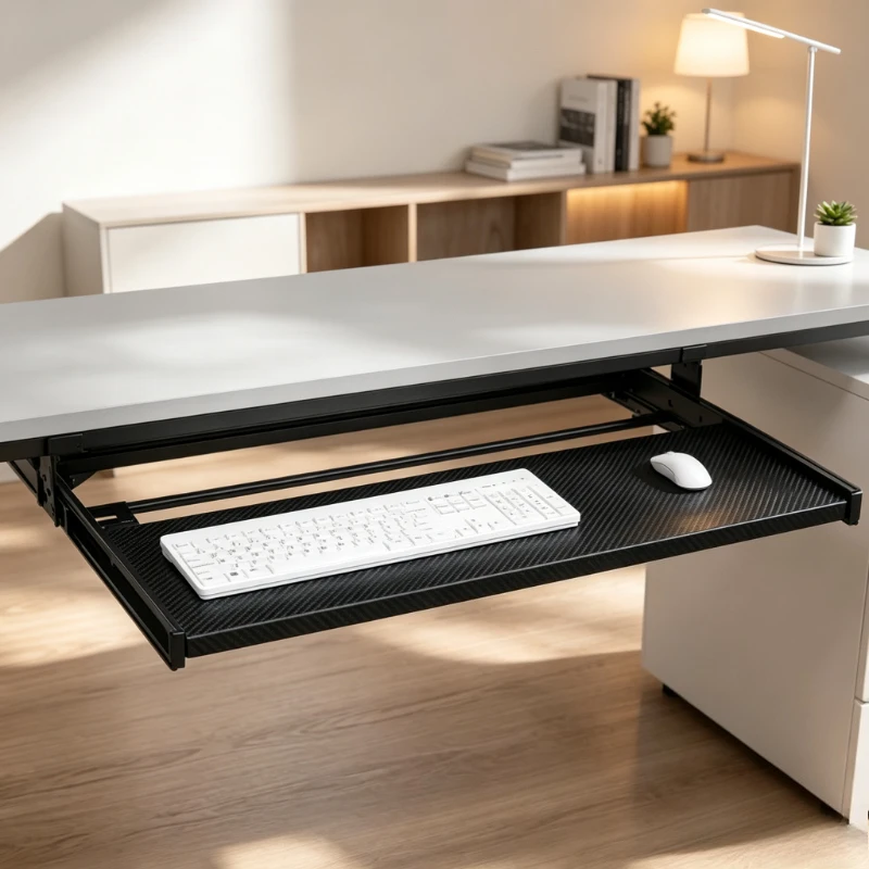 Under Desk Keyboard Tray, Sliding Adjustable Eco-Friendly Platform for Office Desks, Smooth Pull-Out, Easy Install, Space Saving