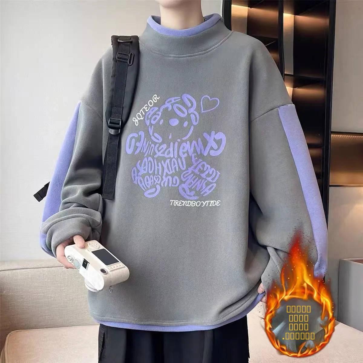 

Мужская толстовка с флисовой подкладкой и высоким воротником, базовый слой, с принтом, осенне-зимняя, новая модная коллекция, брендовая, приталенный крой, с принтом, длинная.