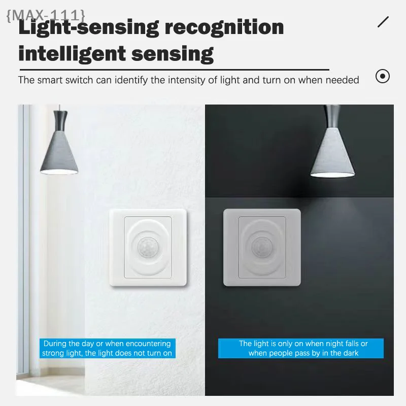 【F2-MAX111】220V PIR Motion Sensor Light Switch - Infrared Human Body Detection Auto On Off Smart Switch for Corridor Staircase