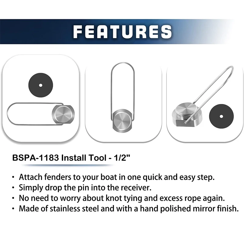 Herramienta de instalación de acero inoxidable, BSPA-1183 para instalación de receptor de guardabarros de 1/2 pulgadas