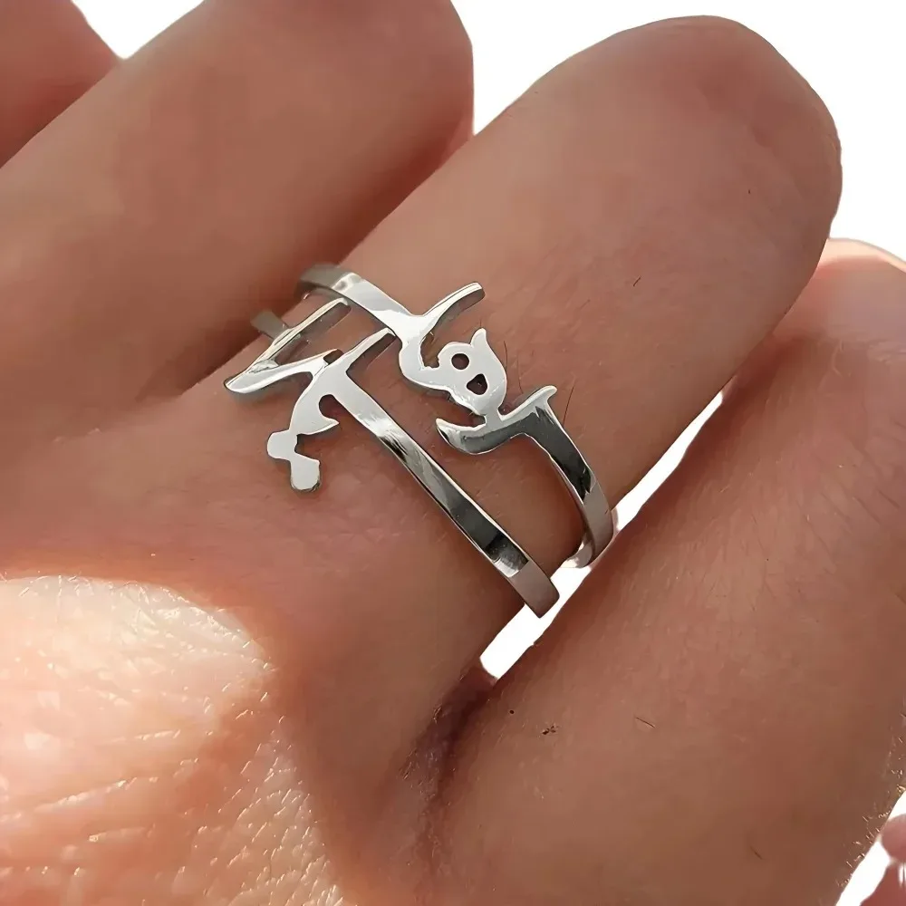 Personalized Arabic Letter Rings for Women Stainless Steel Gold Adjustable Ring Custom Arabic Names Heart Rings Jewelry Gifts view 3