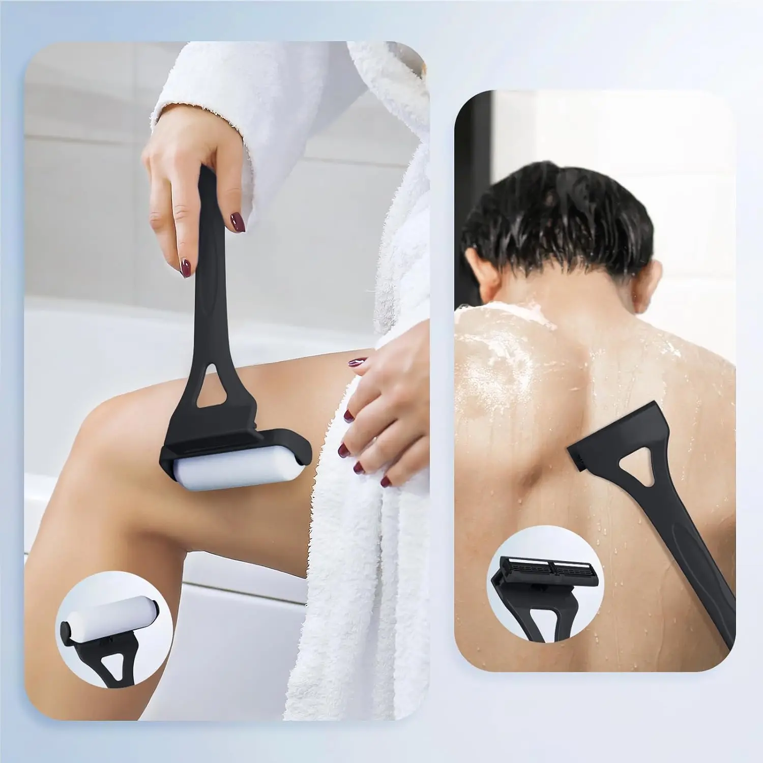 Portable Lotion Applicator Sunscreen Tanning Stick with Long Handle Foldable Back Applicator Replacement Heads