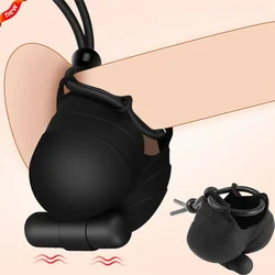 10 Frequency Vibration Scrotum Massager With Penis Ring  Lock Semen Delayed Ejaculation Testicle Stimulator Sex Toys For Men