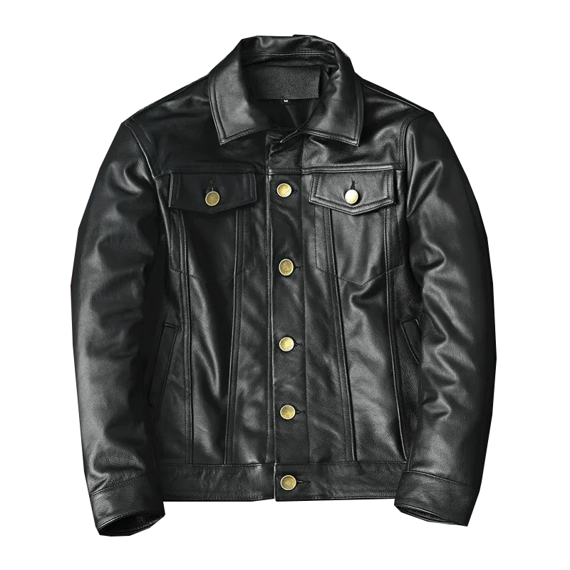 Brand New Genuine Leather Jacket Men Black Casual Slim Cowhide Coat Vintage Motorcycle Veste Cuir Homme  Spring  Autumn