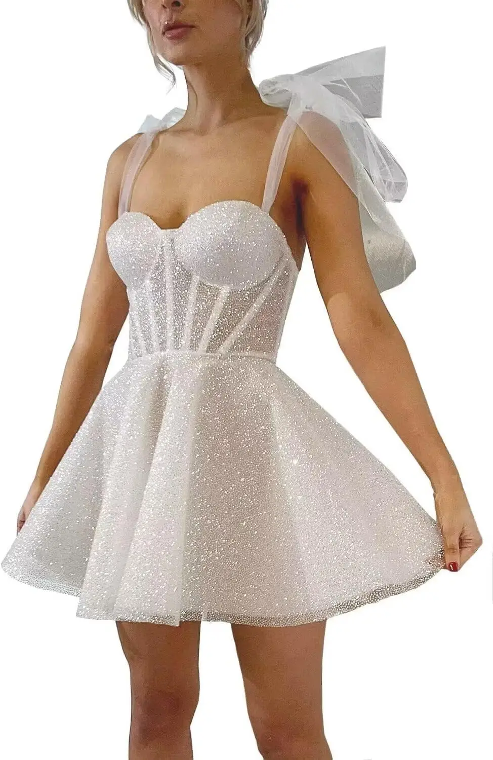 

Glitter Tulle Homecoming Dresses for Teens Sparkly Short Spaghetti Straps Fairy Mini Bachelorette Party Dress Cocktail Dress