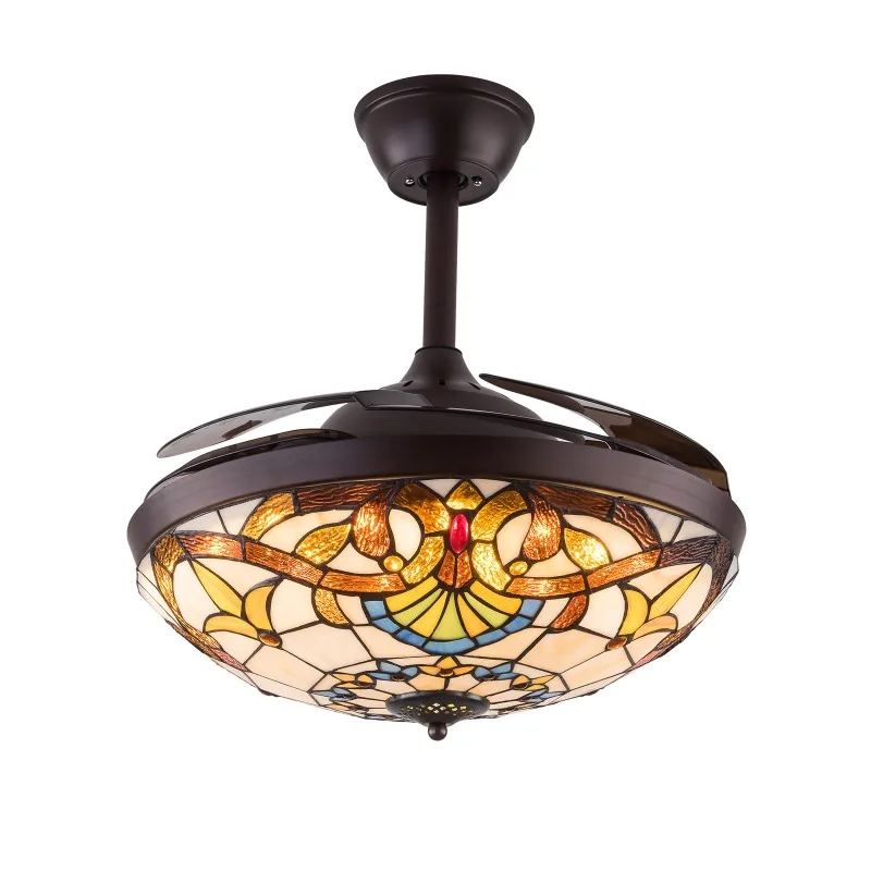 2026 Retractable Celing Fan With Tiffany Chandeliers Invisible Ceiling Fan With LED Lights And Remote Control 42