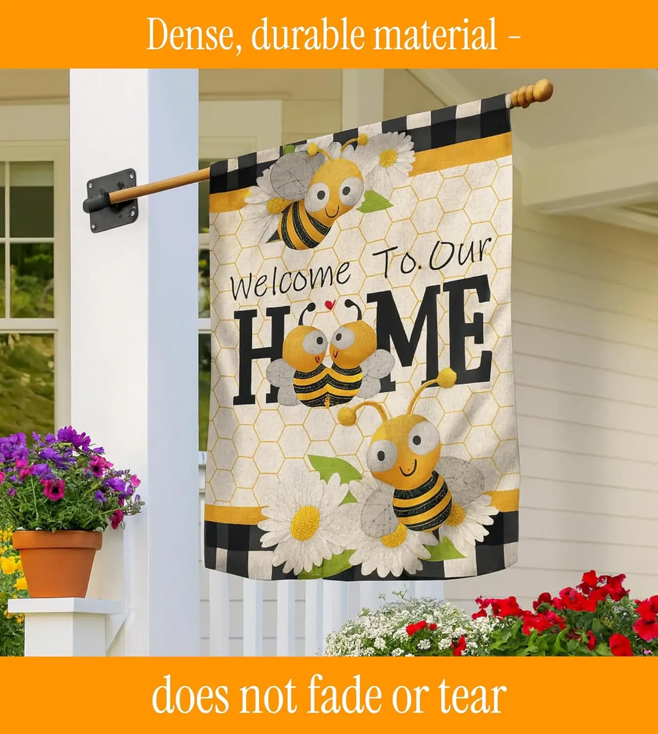 12x18 Inch Double Sided Summer Garden Flag - Seasonal Large Outdoor Yard Flags of Burlap - Banner Welcome to Our Home Bee -  AAO