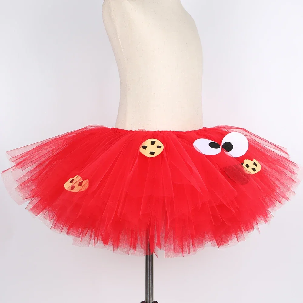 Red Cookie Monster Elmo Girls Tutu Skirt Set Fluffy Toddler Baby Girls Tulle Skirts Kids Halloween Birthday Party Tutu Costume