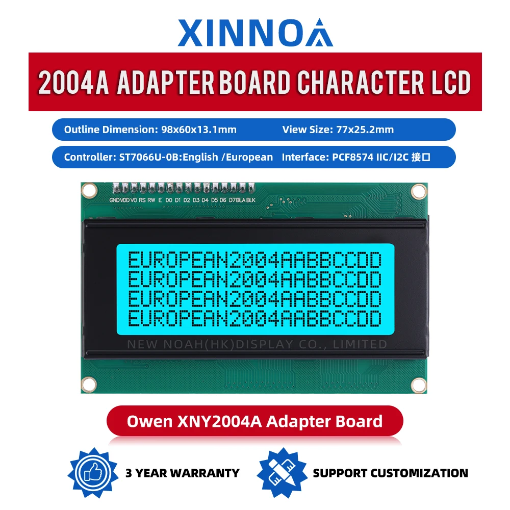 European Ice Blue Film Black Letters 2004A IIC Adapter Board Character LCD Display Screen 4X20 ST7066U High Quality