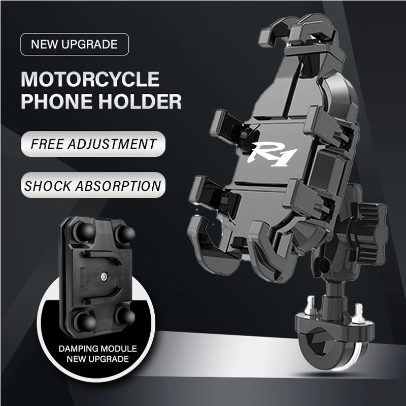 New Metal Motorcycle Phone Holder For Yamaha YZFR1 YZF R1/R1M/R1S 2014  2025 LOGO Free rotating shock absorber anti slip