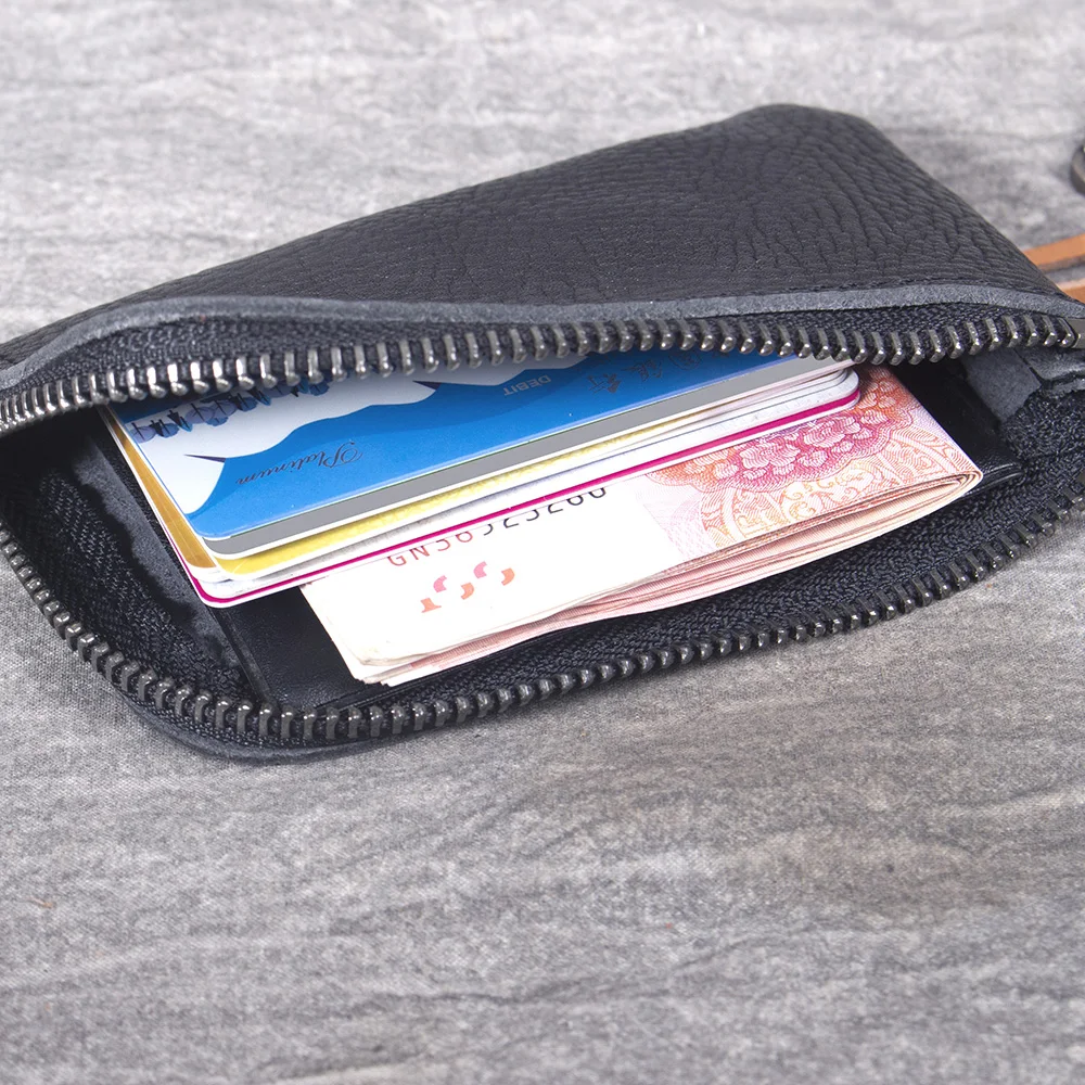 S.WORKER Klassische Echtleder-Minibrieftasche Retro-Reißverschluss-Münzbörse Kreditkarten-Organizer – Detail 12