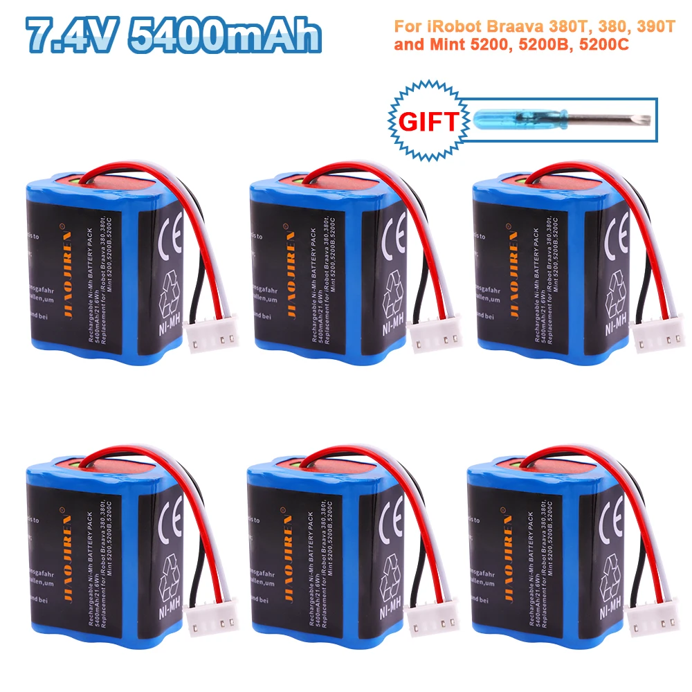 7.2V 5400mAh NI-MH Battery for iRobot Roomba Braava 380 380T Mint 5200c Ni-MH uograded 2500mAh 7.2v Rechargeable battery