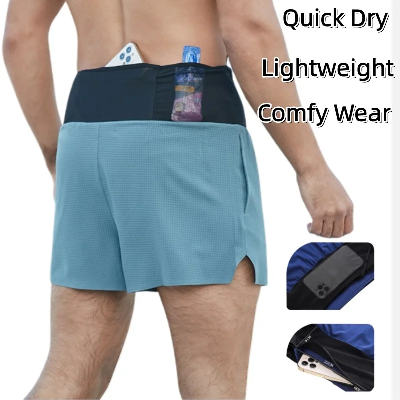 

Мужские повседневные шорты для бега 2 в 1, быстросохнущие, легкие, спортивные, с карманом, для марафона, тренажерного зала, фитнеса на открытом воздухе