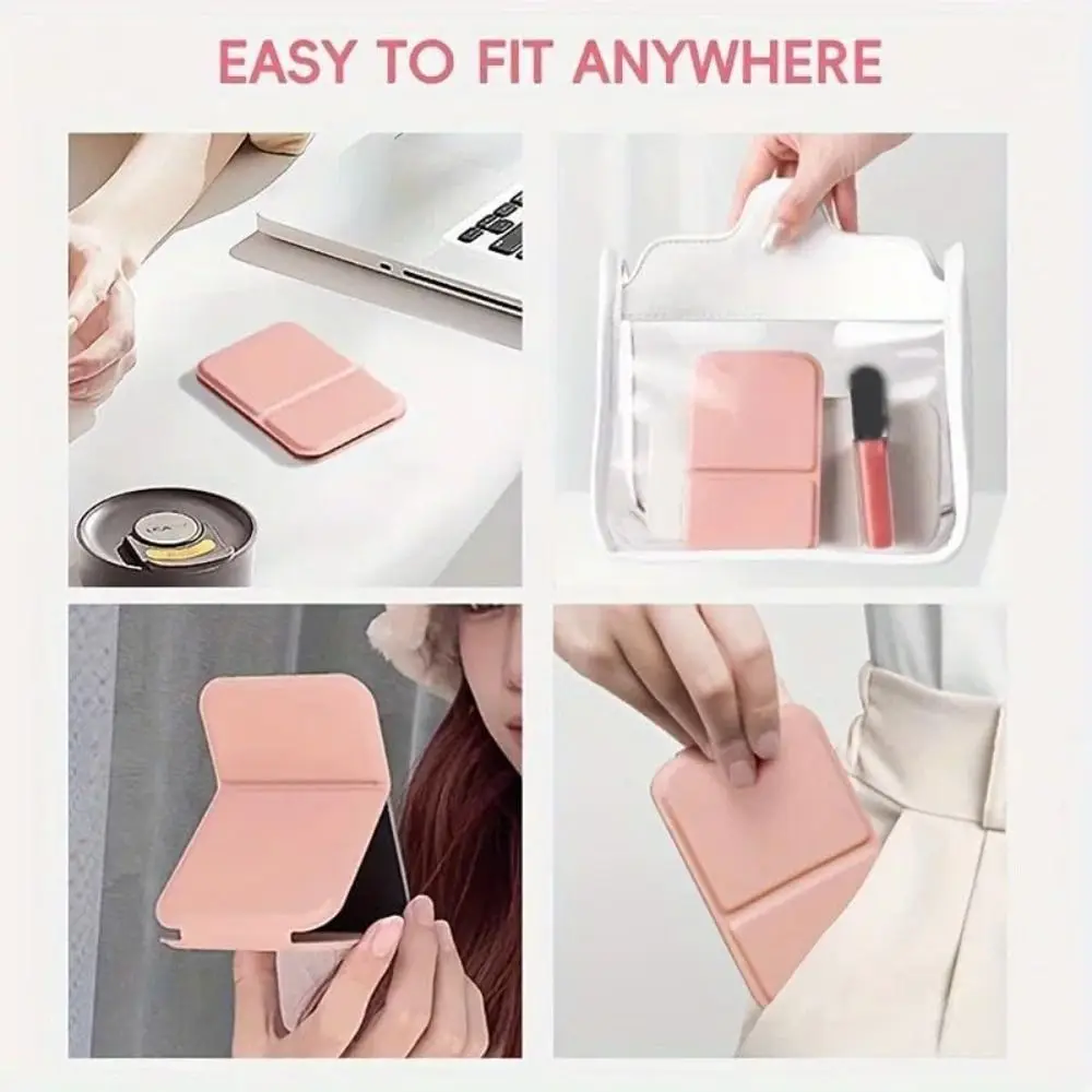 Niedlicher tragbarer persönlicher Schminkspiegel, einfarbig, PU-Leder, faltbarer Schminkspiegel, Mini-Handtaschenspiegel für Zuhause