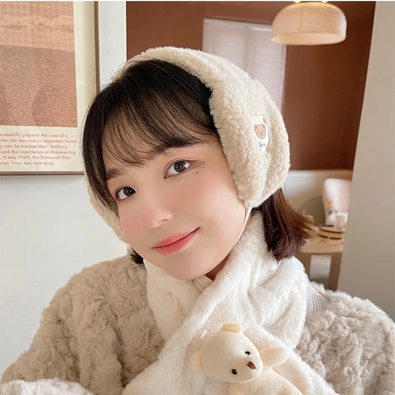 Cute Bear Earmuffs Women Soft Plush Foldable Ear Muffs Winter Outdoor Warm Cold Protection Earflap Windproof Adjustable Earmuff