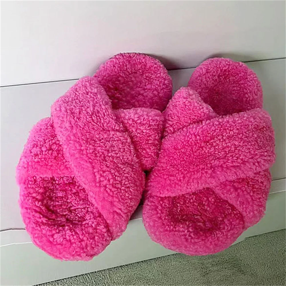 

2024 New Women's Wool Slippers Warm Flat Platform Wool Low-Top Slipper Woman's Outdoor Anti-Slip Slides Slippers Shoes For Women