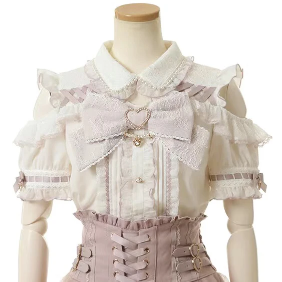 White and pink bow shirt