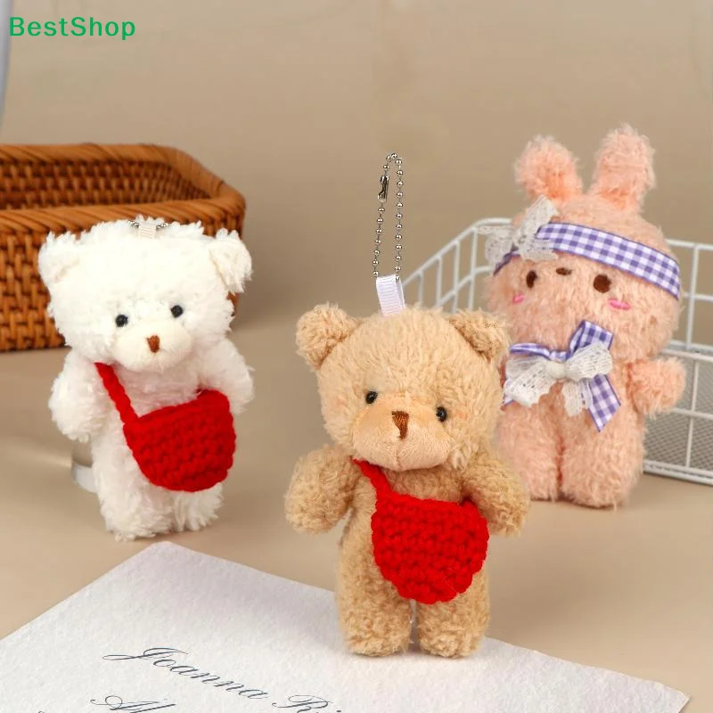 〔R〕Cute Fluffy Bear Rabbit Plush Keychain Cartoon Plush Doll Keyring Bag Backpack Pendant Decoration Couple Key Holder Gifts