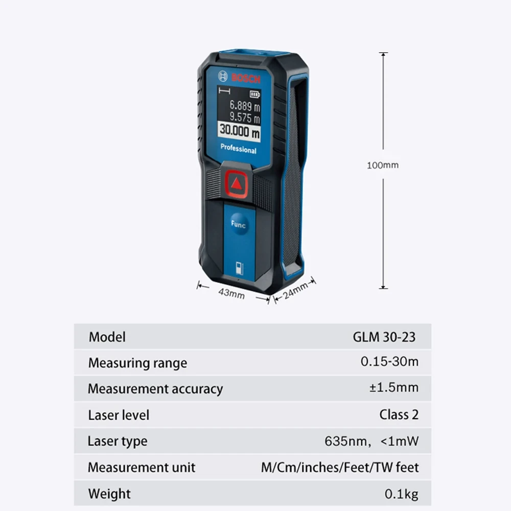 BOSCH New 30-meter Rangefinder GLM 30-23 Infrared Laser Measuring Distance 30M Electronic Ruler