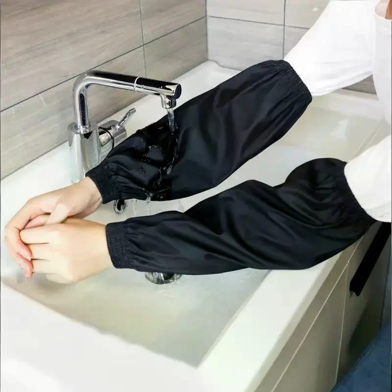 Heavy-Duty Black Faux Leather Arm Sleeves - Waterproof & Oil-Resistant For Kitchen, Occupational Work & Industrial Use