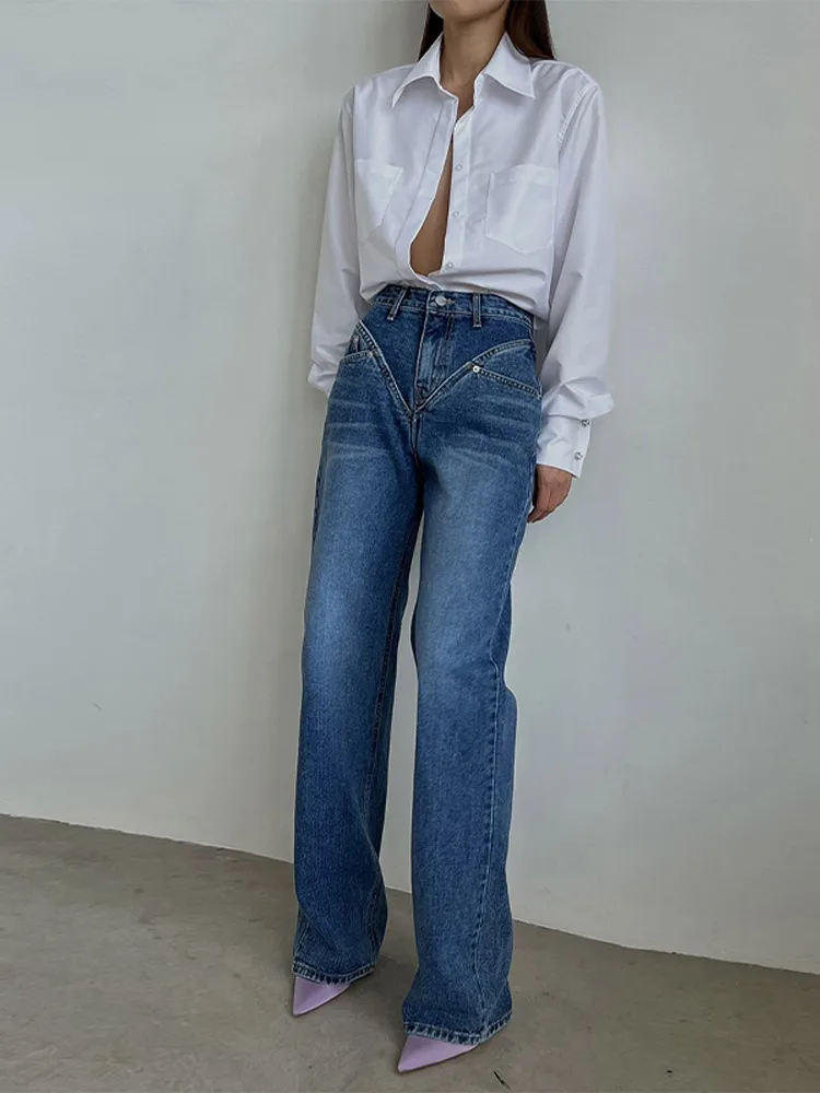 Designer Vintage Y2k Woman's Jeans Korean Fashion Streetwear Harajuku Coquette Spring Denim Pant Grunge Gyaru Trousers Aesthetic