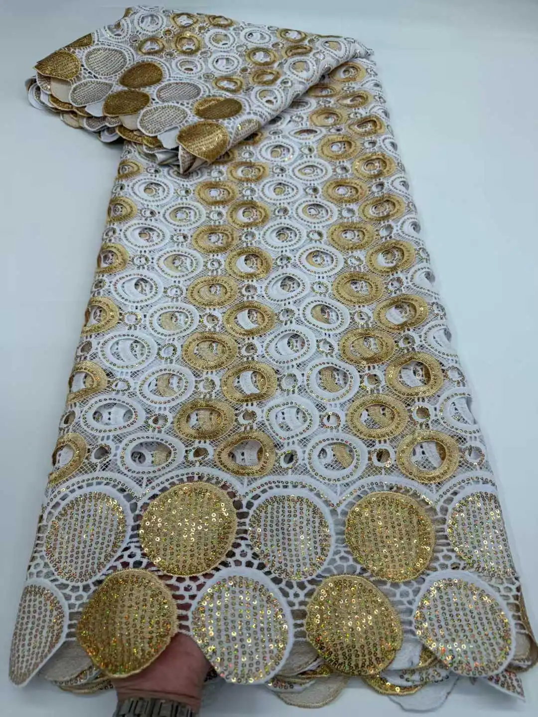

African Guipure Lace Fabric 2026 High Quality Lace 5 Yards Embroidery Nigerian Cord Lace Fabric For Evening Party Dresses