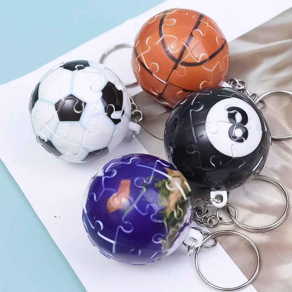 3D Spherical Puzzle Ball-shaped Key Ring Football Basketball Earth Creative Building Blocks Toys Pendant Keychain Children Gifts