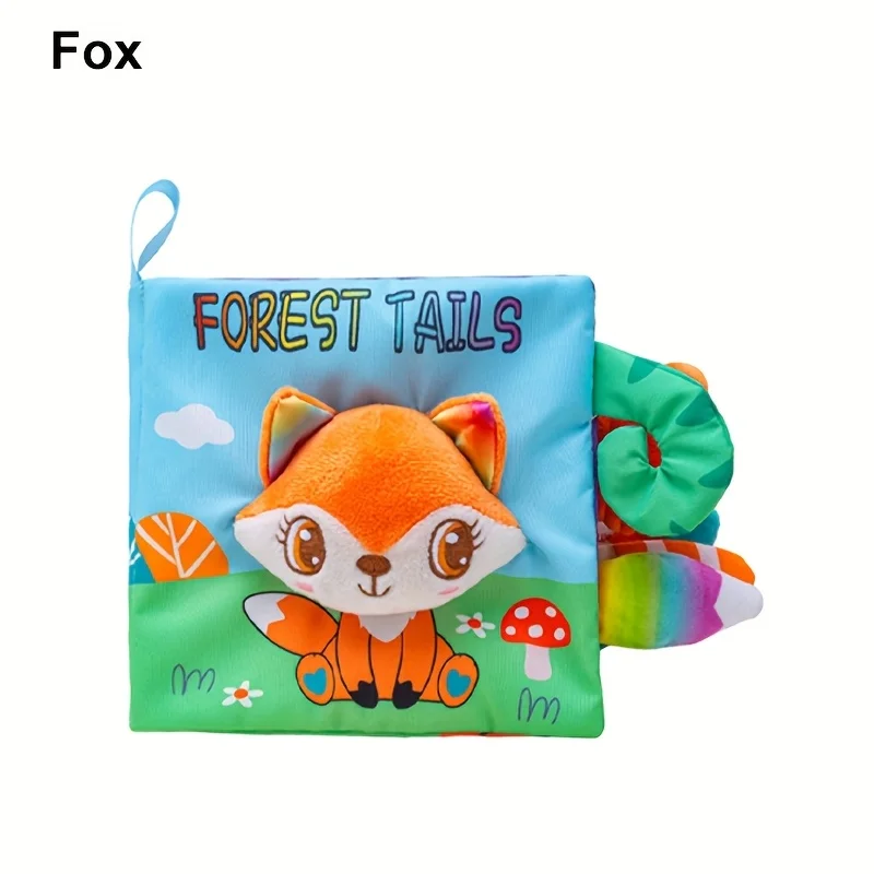 High Contrast Baby Toy, Baby Tail Cloth Book, Soft Cloth Book with 3D Animal Tails High Contrast Colorful Touch Feel
