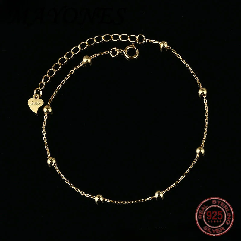 

Натуральный браслет из чистого серебра S925, круглый браслет из бисера, цепочка 3 мм, женские новые оригинальные минималистичные ювелирные изделия из золота 18 карат, подарок на вечеринку