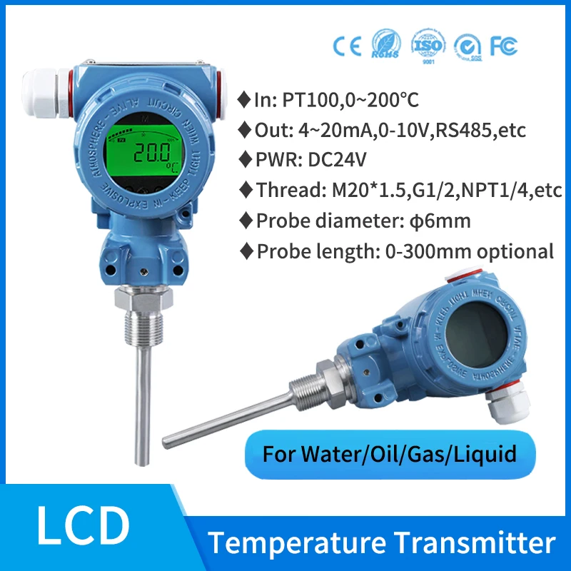 

4-20mA RTD Temperature Transmitter with Hart Industrial 4-20mA HART Head Mounted Temperature Measuring Sensor Transmitter