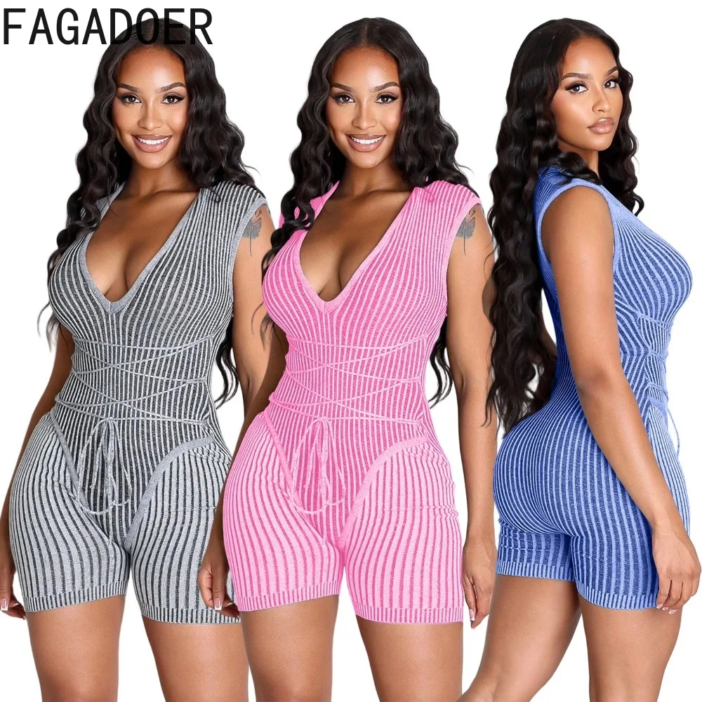 

FAGADOER Повседневные трикотажные комбинезоны-боди для женщин, однотонные, без рукавов, с открытой спиной, уличная одежда, новинка 2026 года