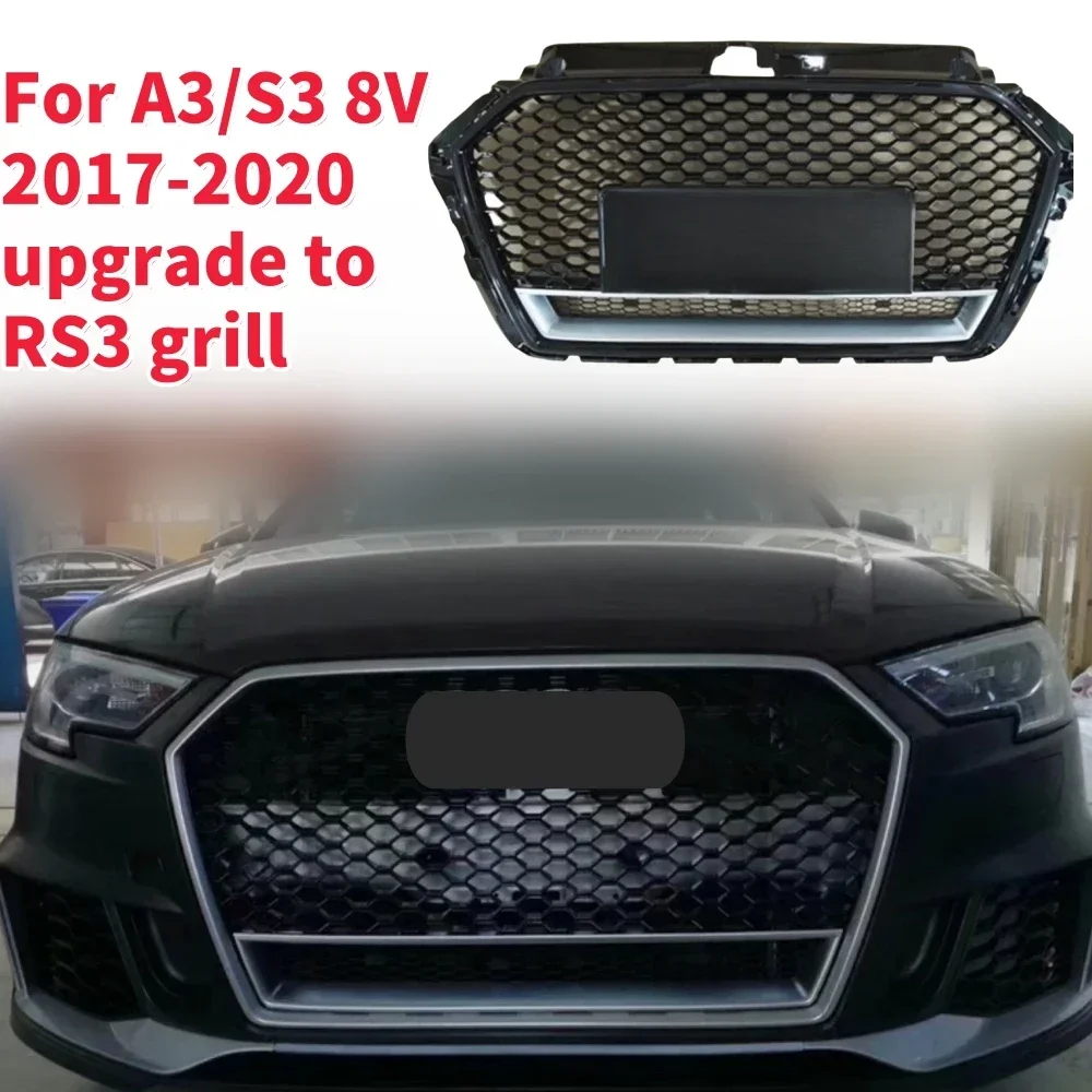 Racing Grills Front Hood Grille Car Front Bumper Grill Center Grille for RS3 Grill for A3/S3 8V 2017-2020