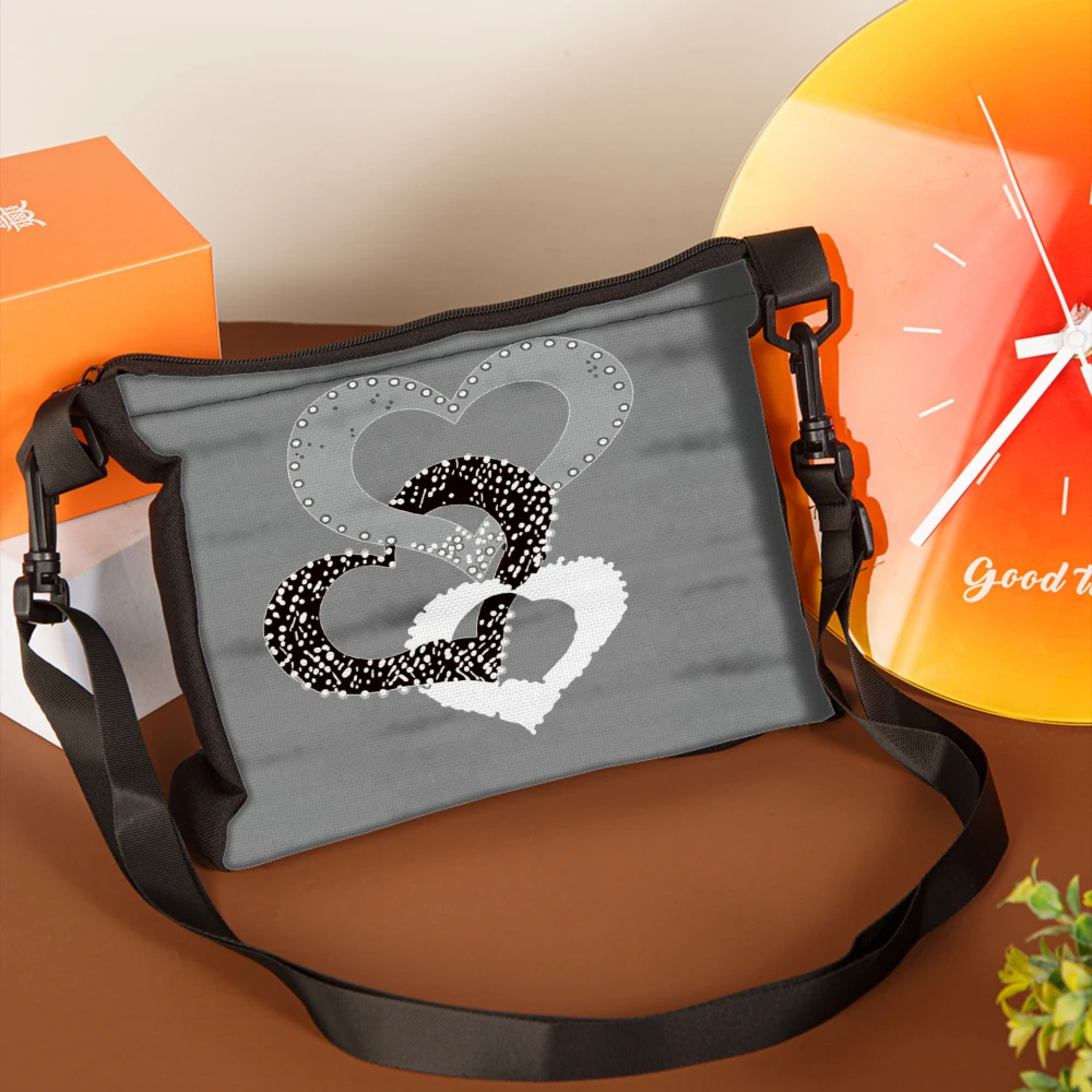1pc Fashion Crossbody Bag Gray Heart Pattern And Text Shoulder Bags For Women Casual Daily Use Travel Shopping School Work Offic
