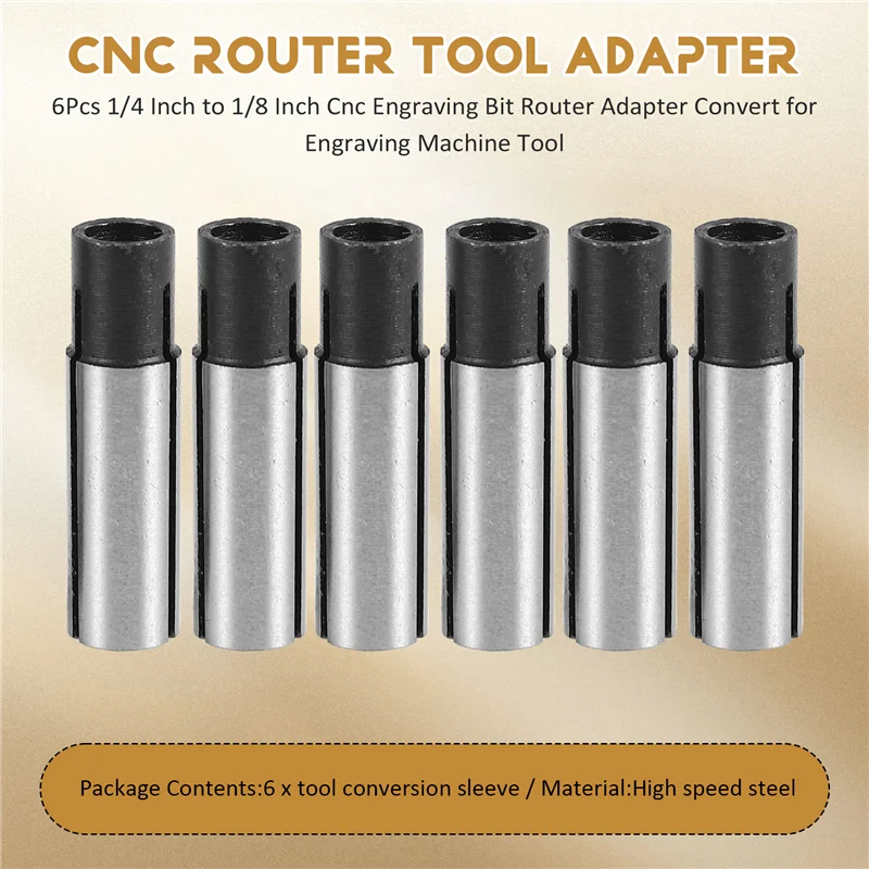 -MEOF 6 pezzi da 1/4 pollici a 1/8 pollici adattatore per router bit per incisione CNC convertire per macchina utensile per incidere