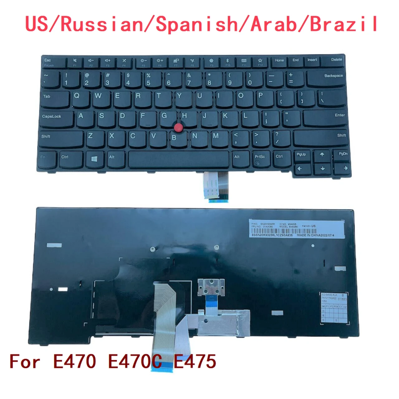 New US Russian Spanish Arab Brazil Laptop Keyboard For Lenovo Thinkpad E470 E470C E475 Notebook PC Replacement 01AX080