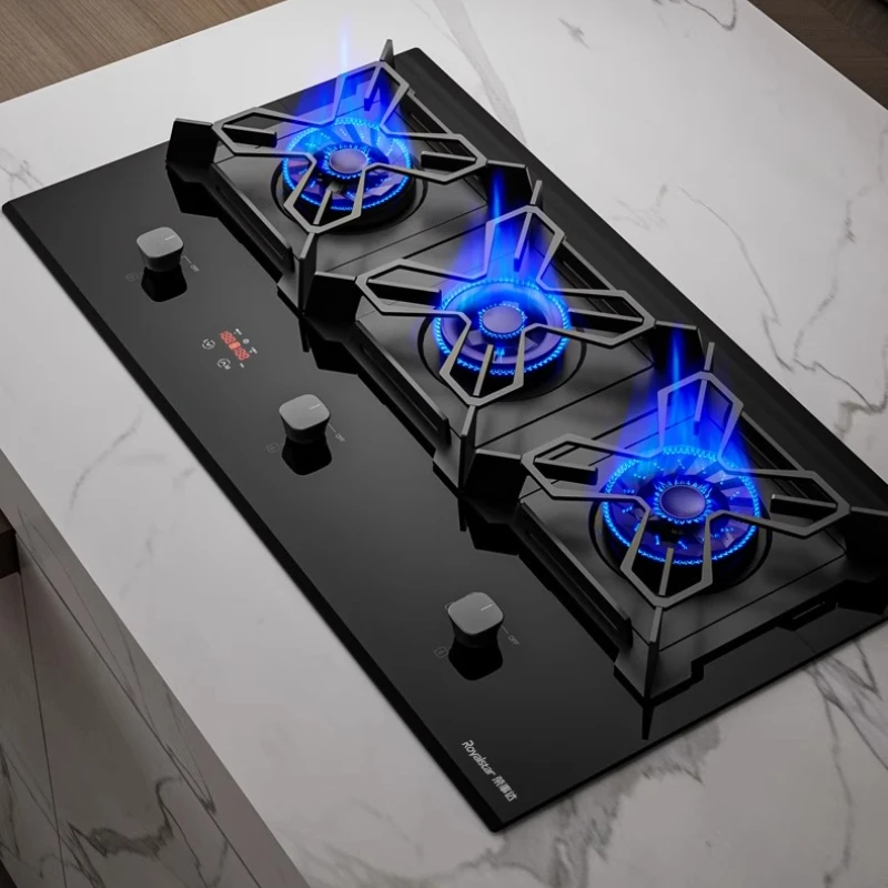 

Газовая плита с 3 конфорками, большая панель из закаленного стекла, таймер с высокой огневой мощностью, встроенный настольный домашний газ, сжиженный нефтяной газ