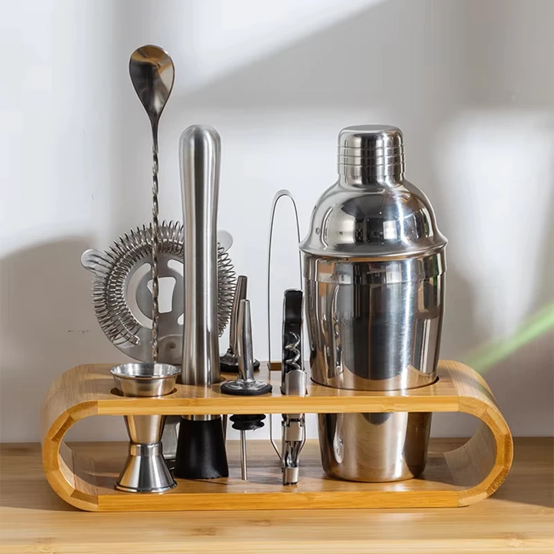 

10pcs Shaker Set Stainless Steel Cocktail Wine Martini Boston Mixer Bartender Complete Kit with Stand for Drinks Party Bar Tools