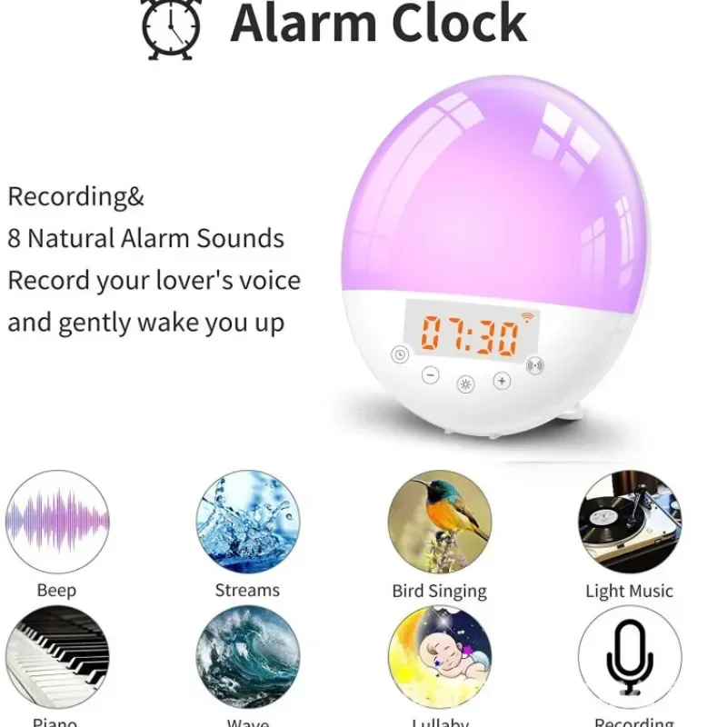 Wifi Voice Control Smart Wake-up Light sveglia Sunrise Natural Wake-up Light Sleep Atmosphere Light Sound and Light Integrat