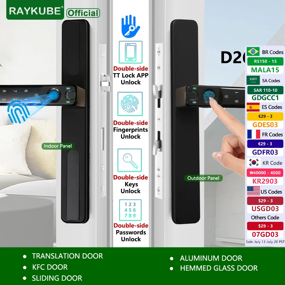 

RAYKUBE D26 TT Lock Double-side Fingerprint Smart Door Lock with Double-side Password/ Double-side Key APP For KFC/Sliding Door