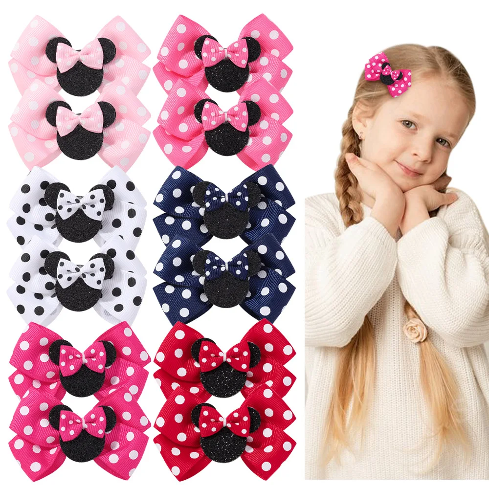 

2PC Baby Girls Dot Print Grosgrain Ribbon Ear Hair Bow Hair Clips Hairpins Barrettes Kids Party Headwear for Girls