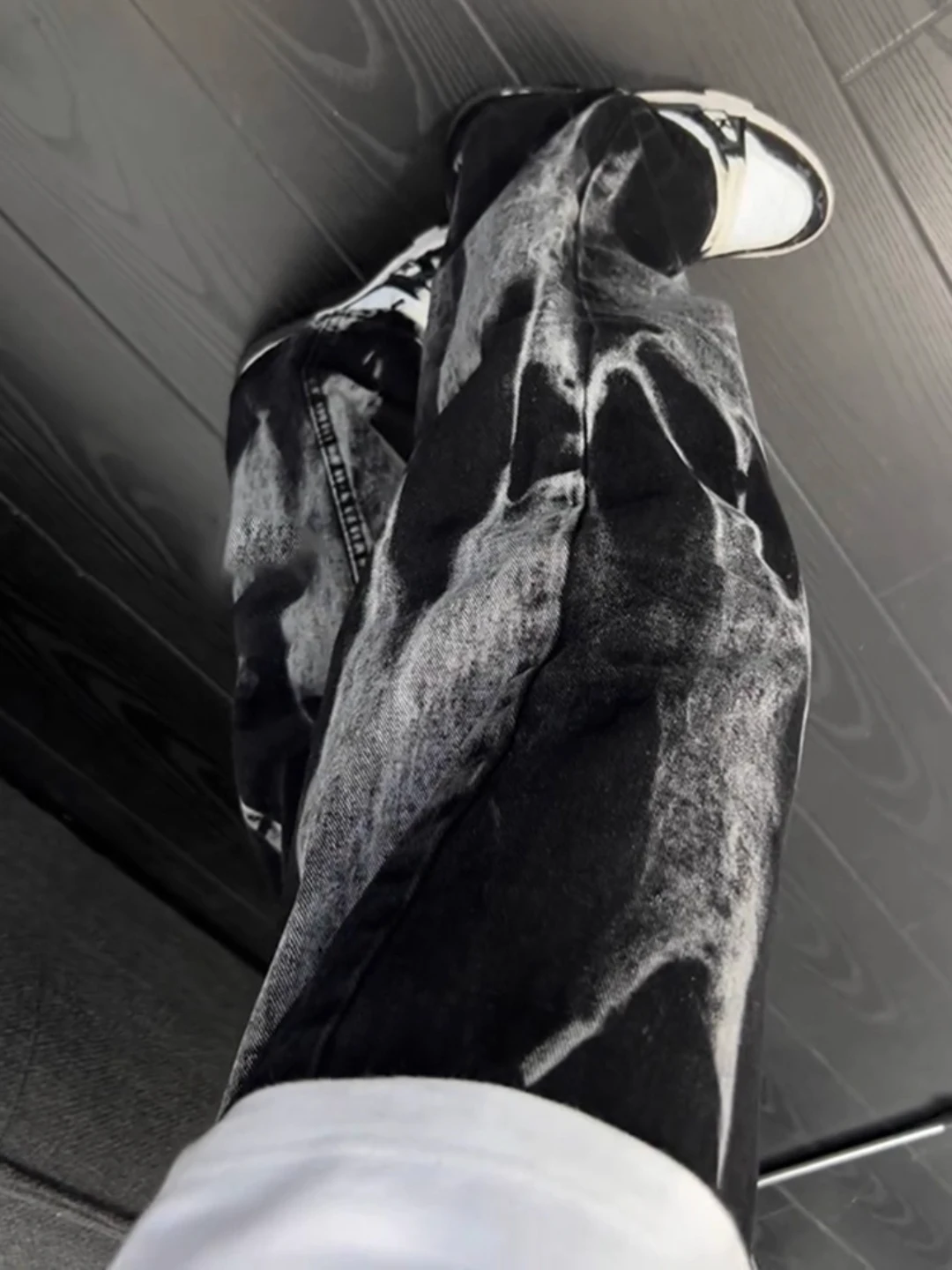 American High Street Sle Bla Tie Dye Jeans Men's Faion Straight Leg Bell Bot Casual Pants Micro Flared Trousers