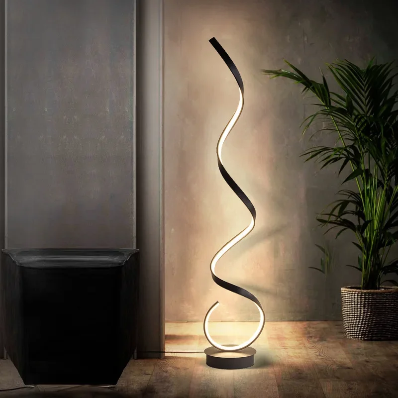 LED Floor Lamp Spiral Strip Light for Study Living Room Bedroom Modern Dimmable Design with Remote Control 3 Color Temperatures