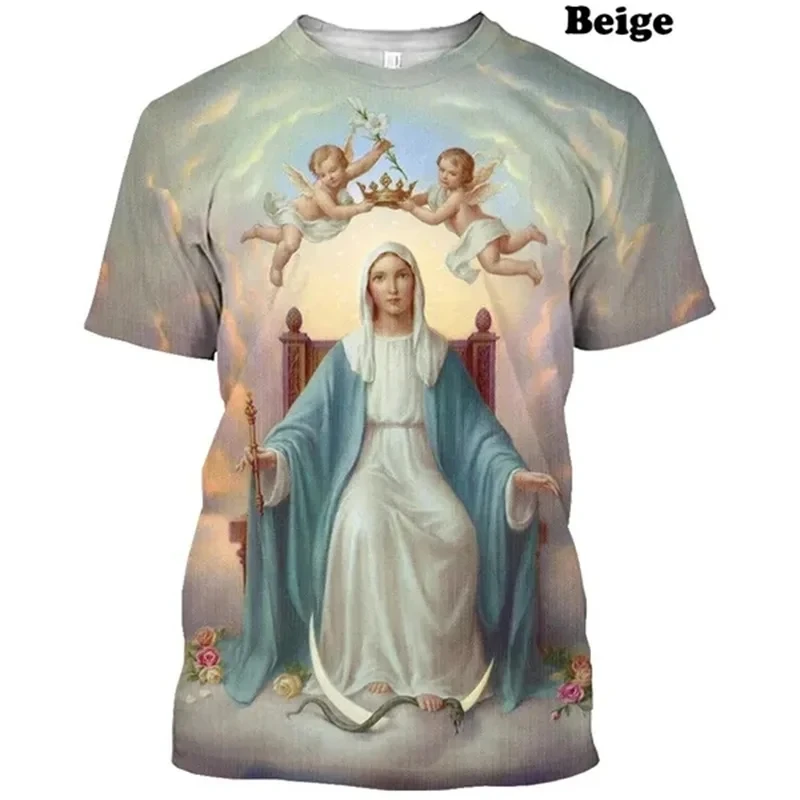 Holy Mother Jesus God Pattern T-shirt for Men 3D Printed Buddhist Guanyin Short Sleeve Plus Size Top Popular Fashion