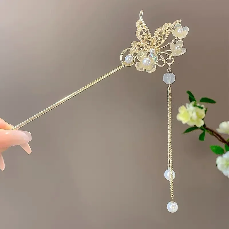Chinese Style Tassel Hair Clip For Women Hair Stick Pins Flower Handmade Hairpins Charm Jewelry Accessories Hair Ornaments 머리핀