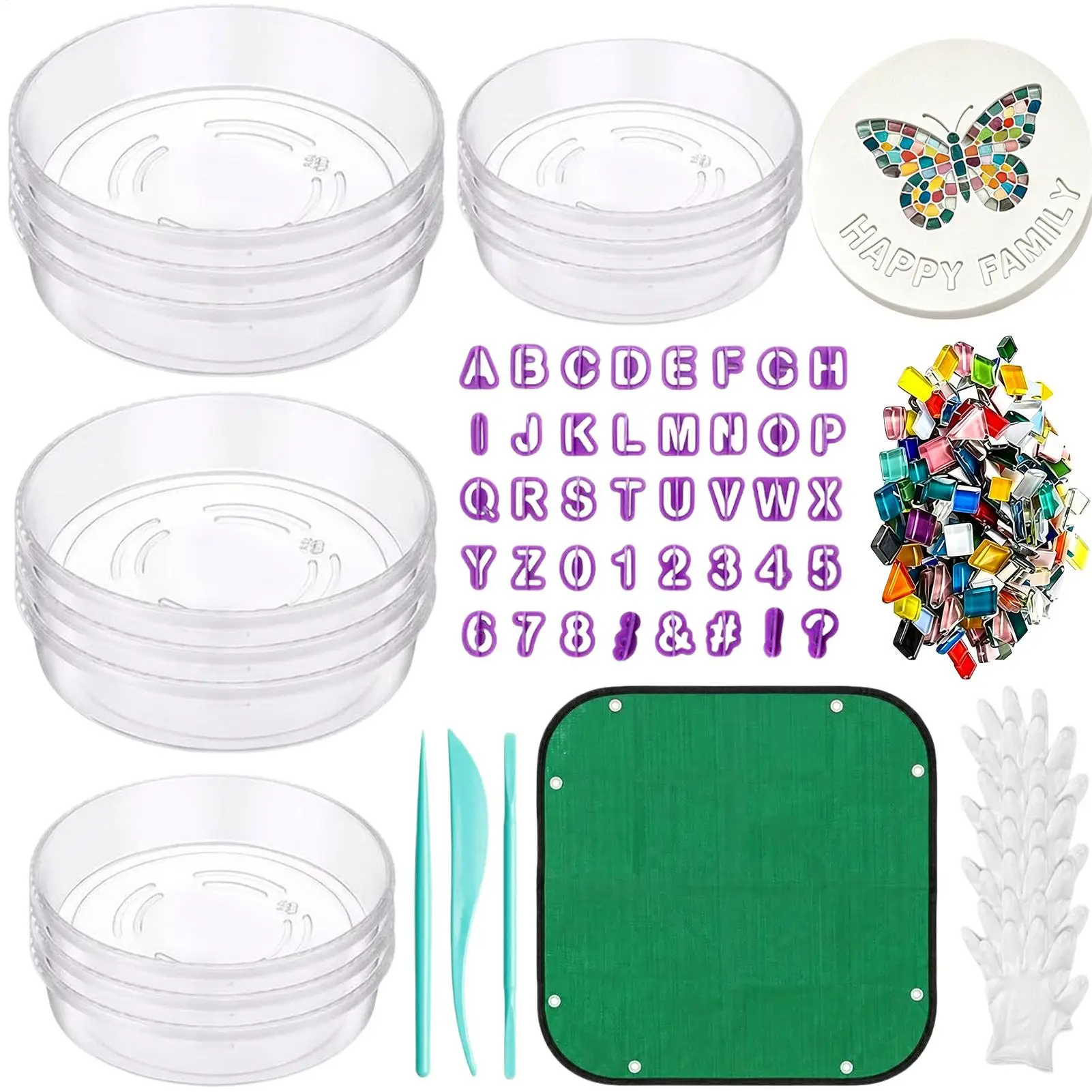 Mosaic Number Letter Mold Stepping Stone Molds Set 4 Sizes Number Letter Tiles Decoration Concrete Form Molds For Garden Yard