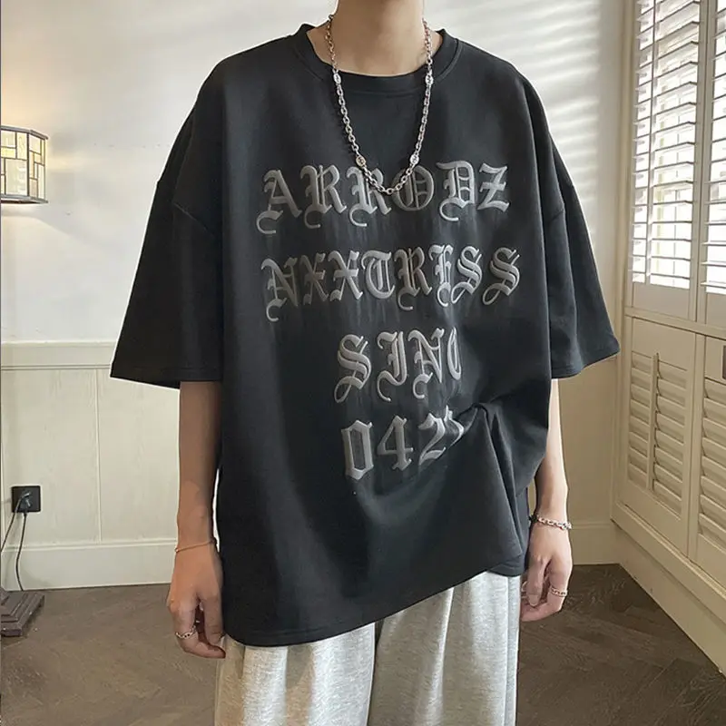 

Extra Large 300 Pou Pure Cotton Letter ort Sve Men's T-irt Summer Trendy Brand High Street f Sve American Ret...